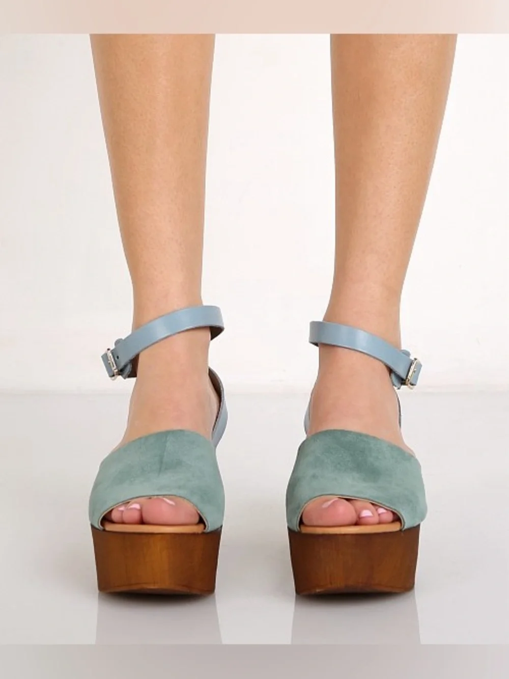 Seychelles Forward Seafoam Suede Wood Platform Wedge Sandals Size 6